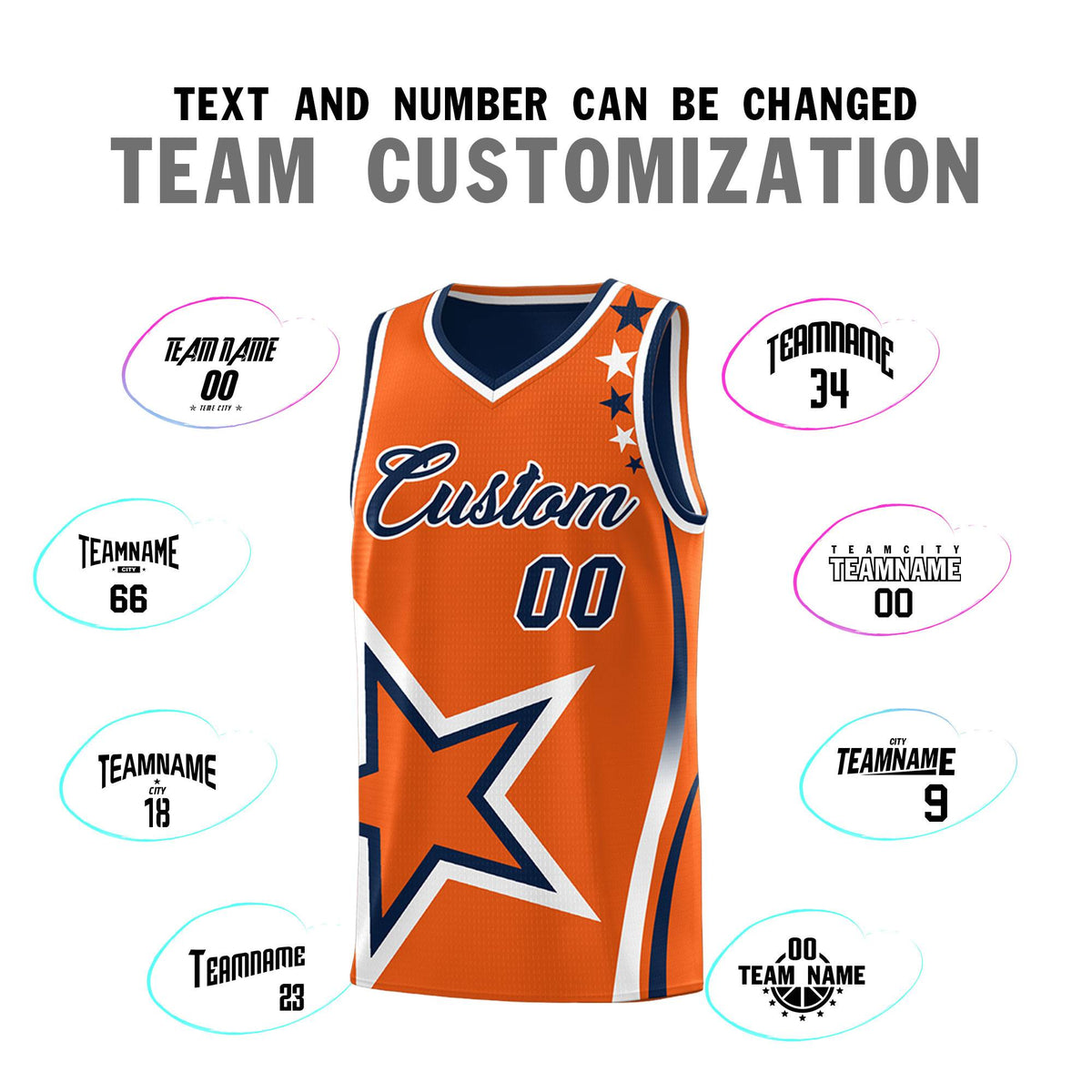 Custom Navy Orange Reversible Color Block Start Pattern Sports Uniform Basketball Jersey Kits