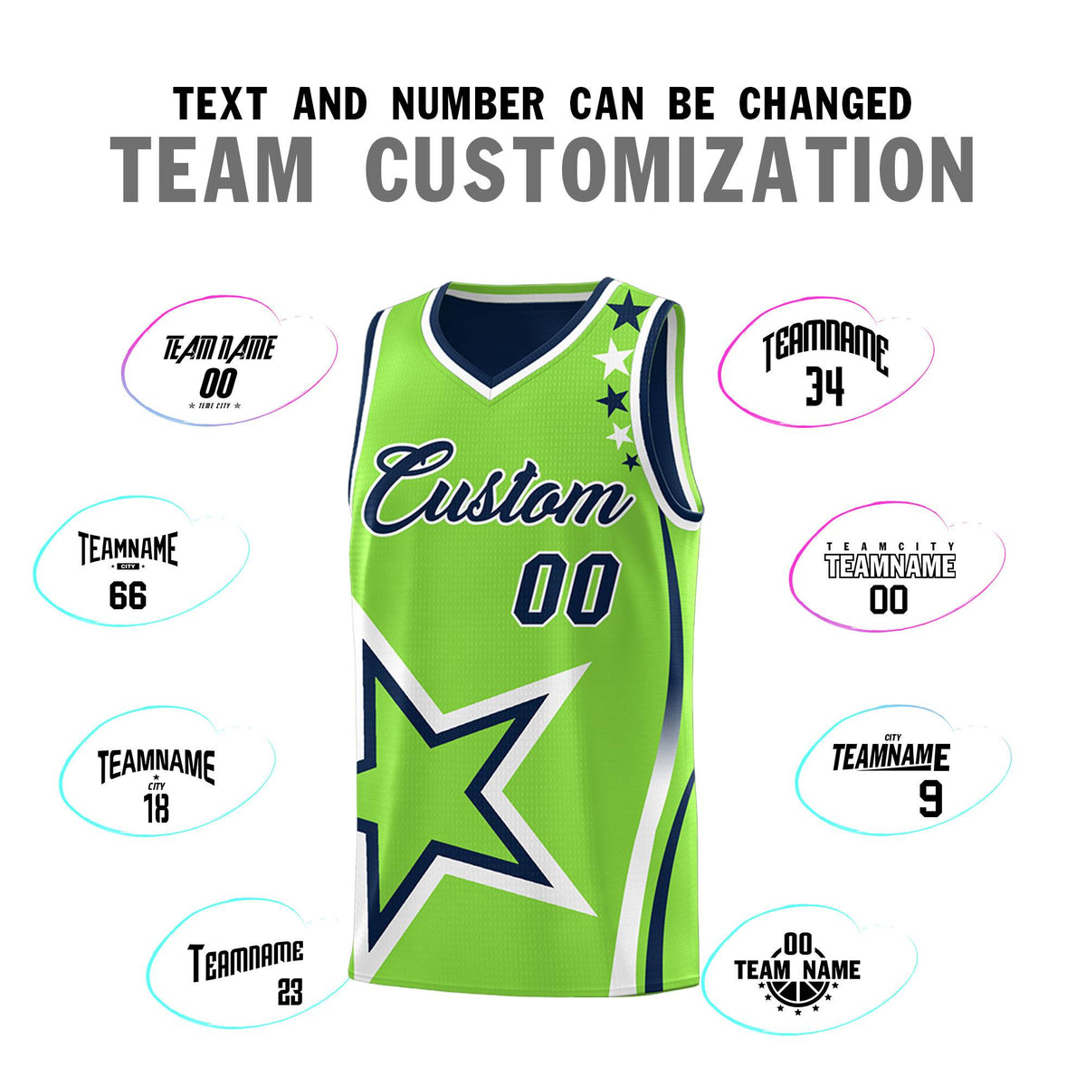 Custom Navy Neon Green Reversible Color Block Start Pattern Sports Uniform Basketball Jersey Kits
