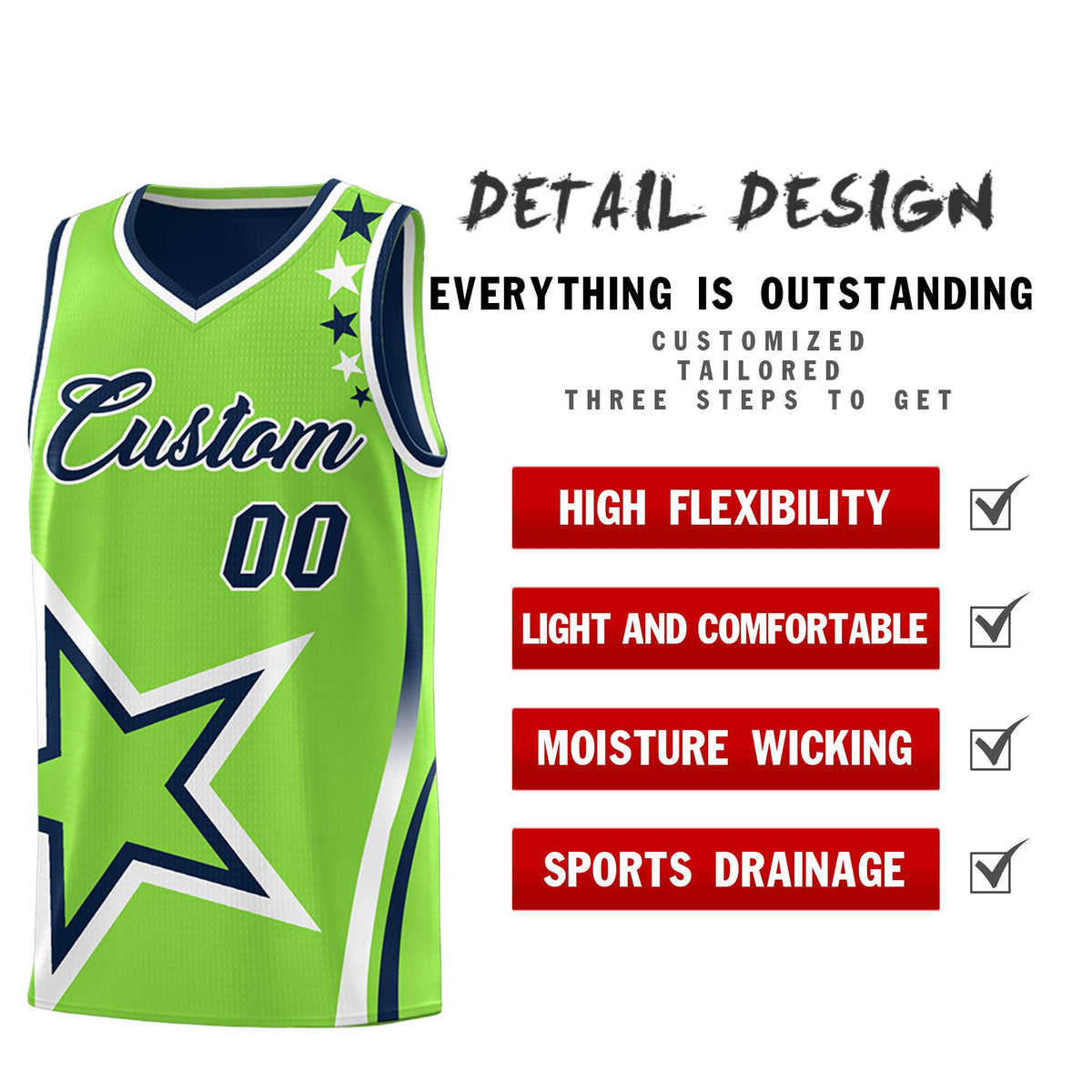 Custom Navy Neon Green Reversible Color Block Start Pattern Sports Uniform Basketball Jersey Kits