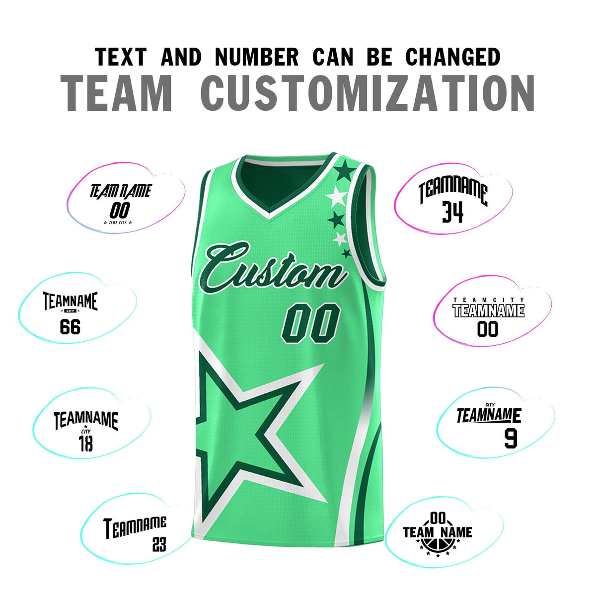 Custom Green Light Green Reversible Color Block Start Pattern Sports Uniform Basketball Jersey Kits