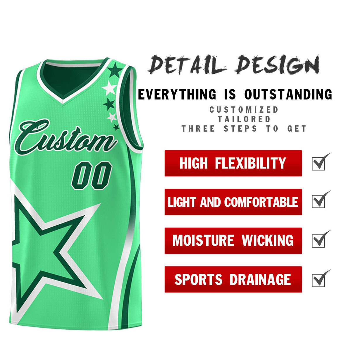 Custom Green Light Green Reversible Color Block Start Pattern Sports Uniform Basketball Jersey Kits