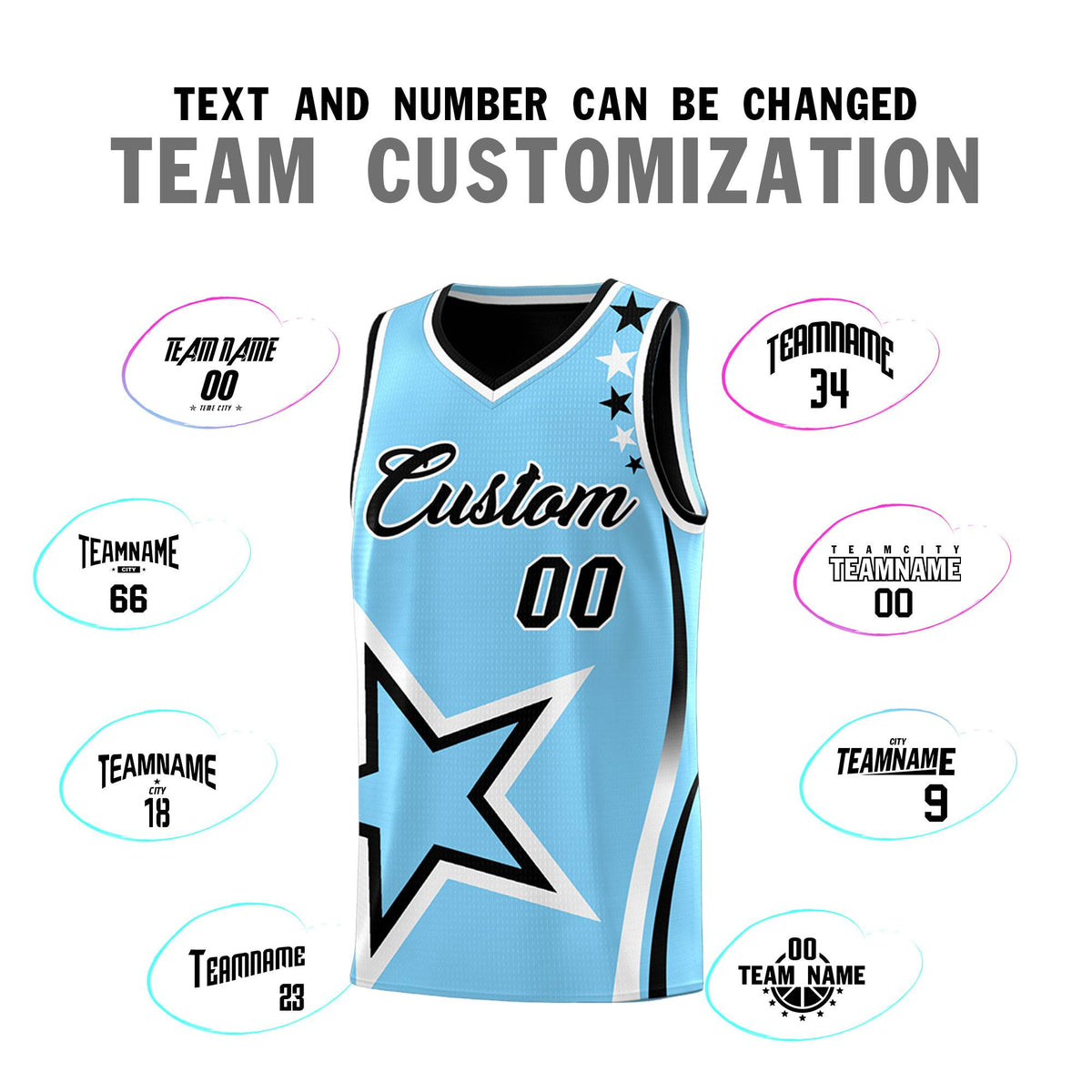 Custom Black Powder Blue Reversible Color Block Start Pattern Sports Uniform Basketball Jersey Kits