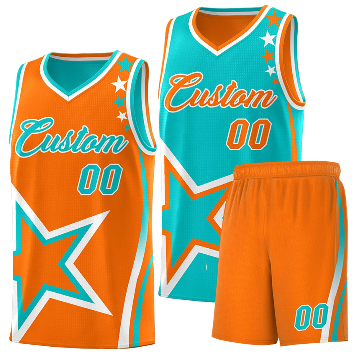 Custom Orange Bright Green Reversible Color Block Start Pattern Sports Uniform Basketball Jersey Kits