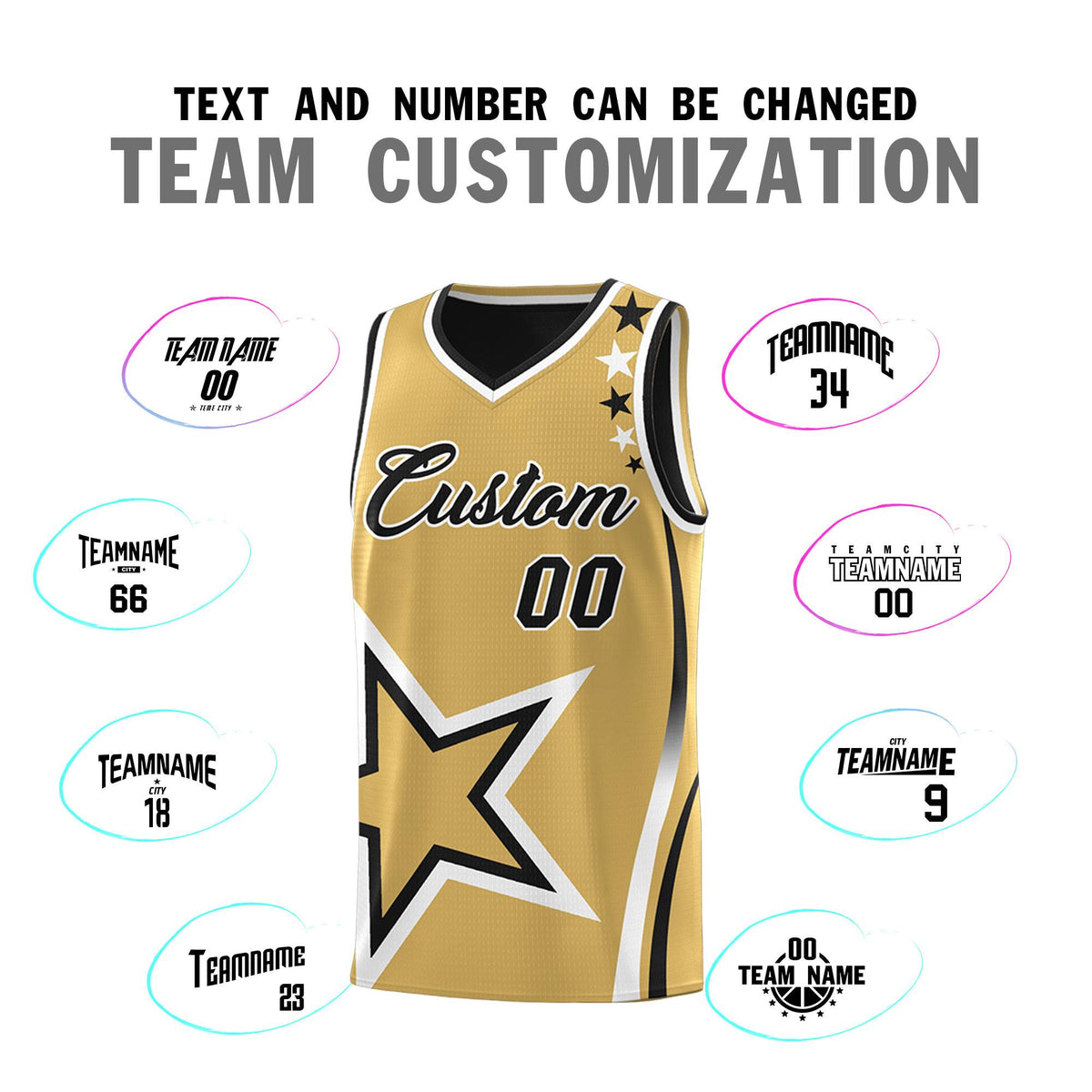 Custom Black Old Gold Reversible Color Block Start Pattern Sports Uniform Basketball Jersey Kits