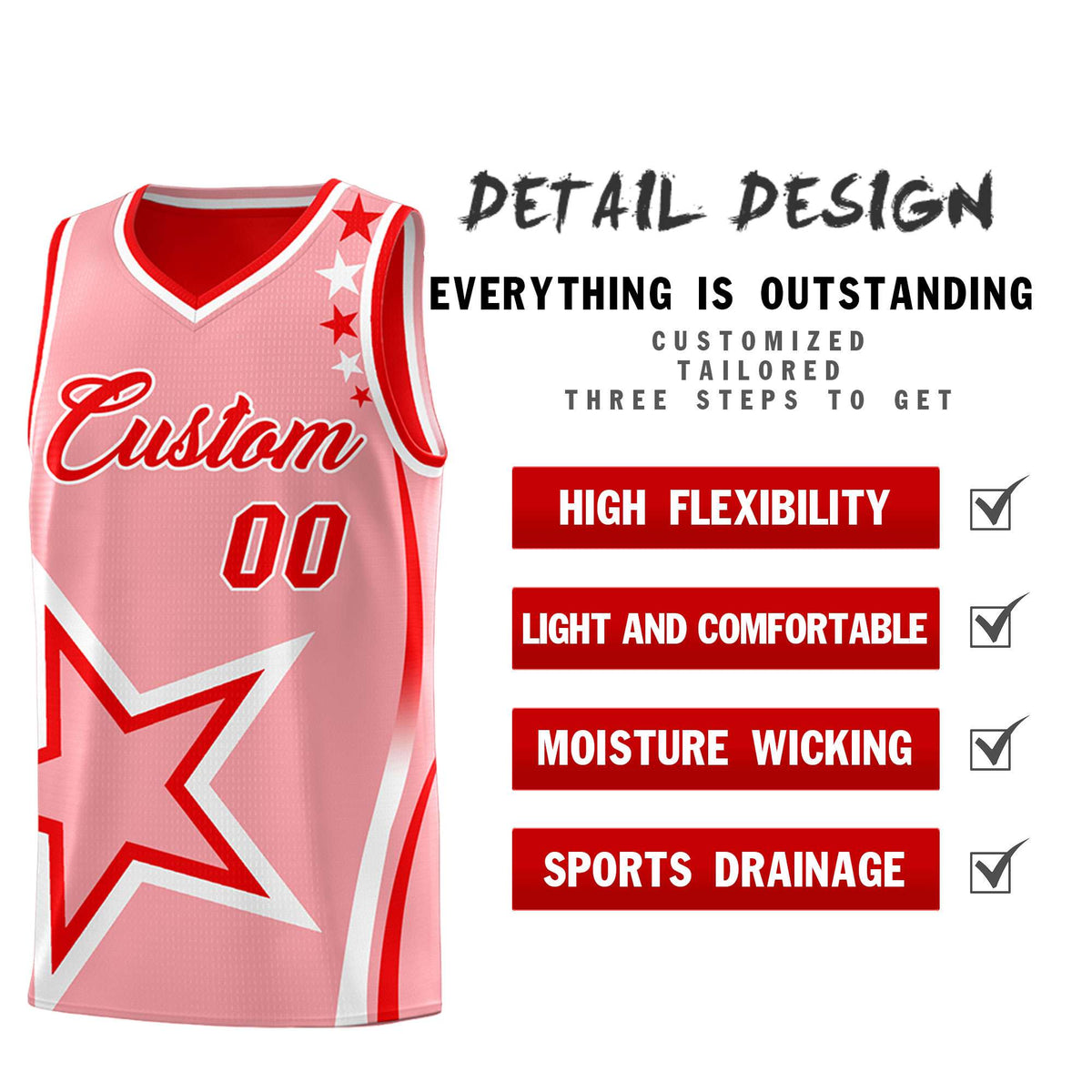 Custom Red Light Red Reversible Color Block Start Pattern Sports Uniform Basketball Jersey Kits