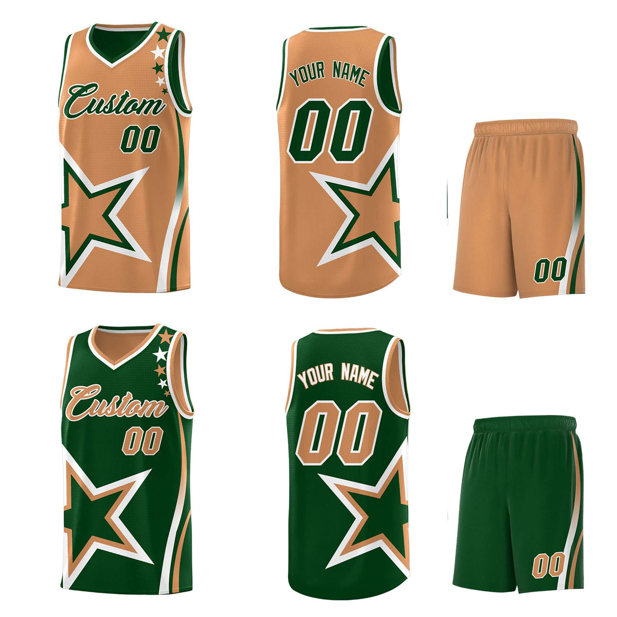 Custom Midnight Green Desert Yellow Reversible Color Block Start Pattern Sports Uniform Basketball Jersey Kits