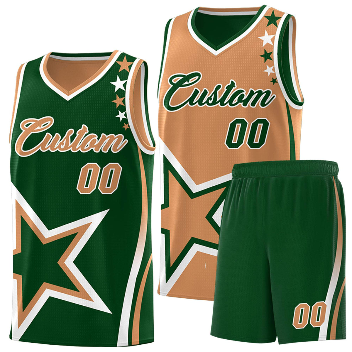 Custom Midnight Green Desert Yellow Reversible Color Block Start Pattern Sports Uniform Basketball Jersey Kits