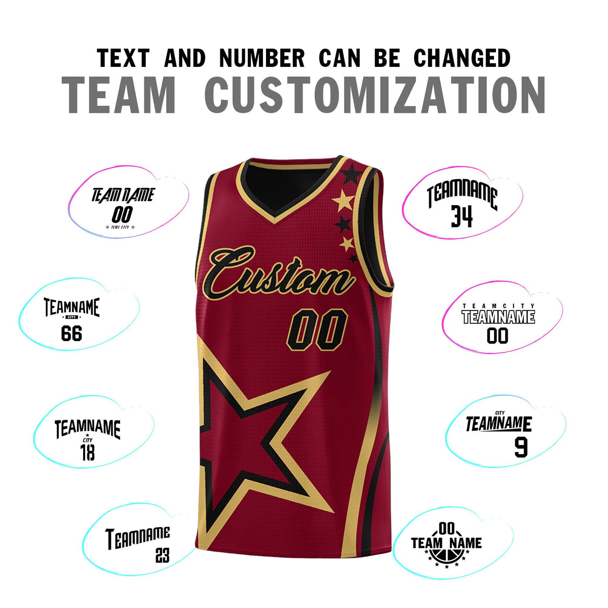 Custom Black Crimson Reversible Color Block Start Pattern Sports Uniform Basketball Jersey Kits