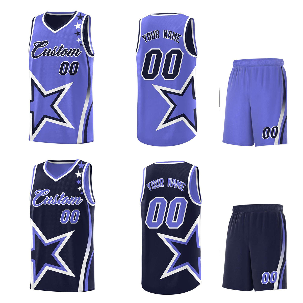 Custom Royal Purple Reversible Color Block Start Pattern Sports Uniform Basketball Jersey Kits