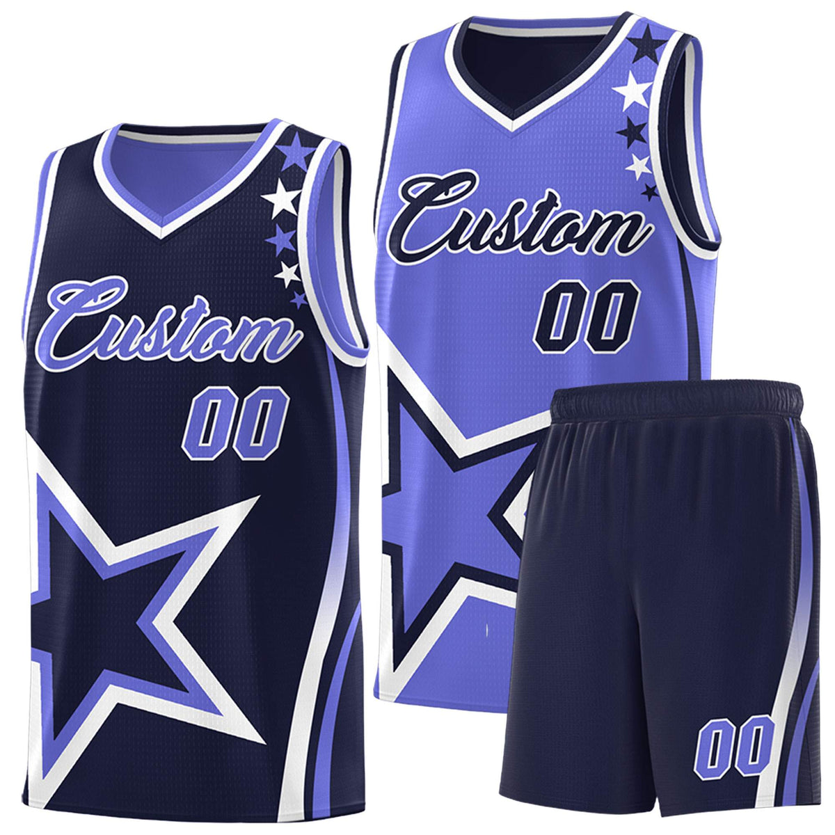 Custom Royal Purple Reversible Color Block Start Pattern Sports Uniform Basketball Jersey Kits