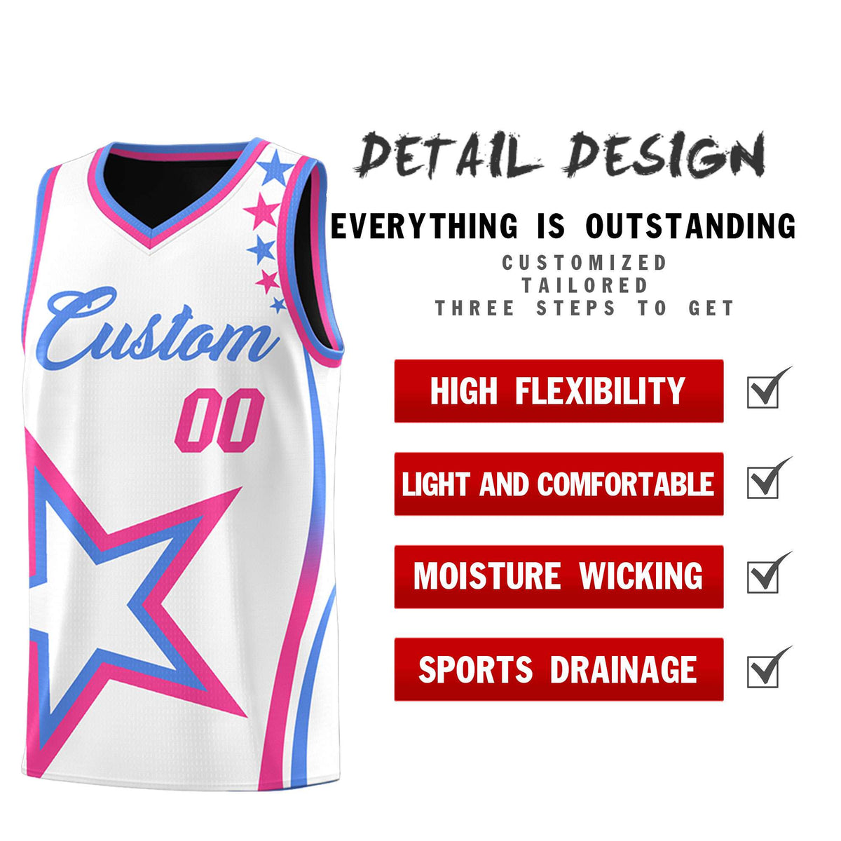 Custom Black White Reversible Color Block Start Pattern Sports Uniform Basketball Jersey Kits