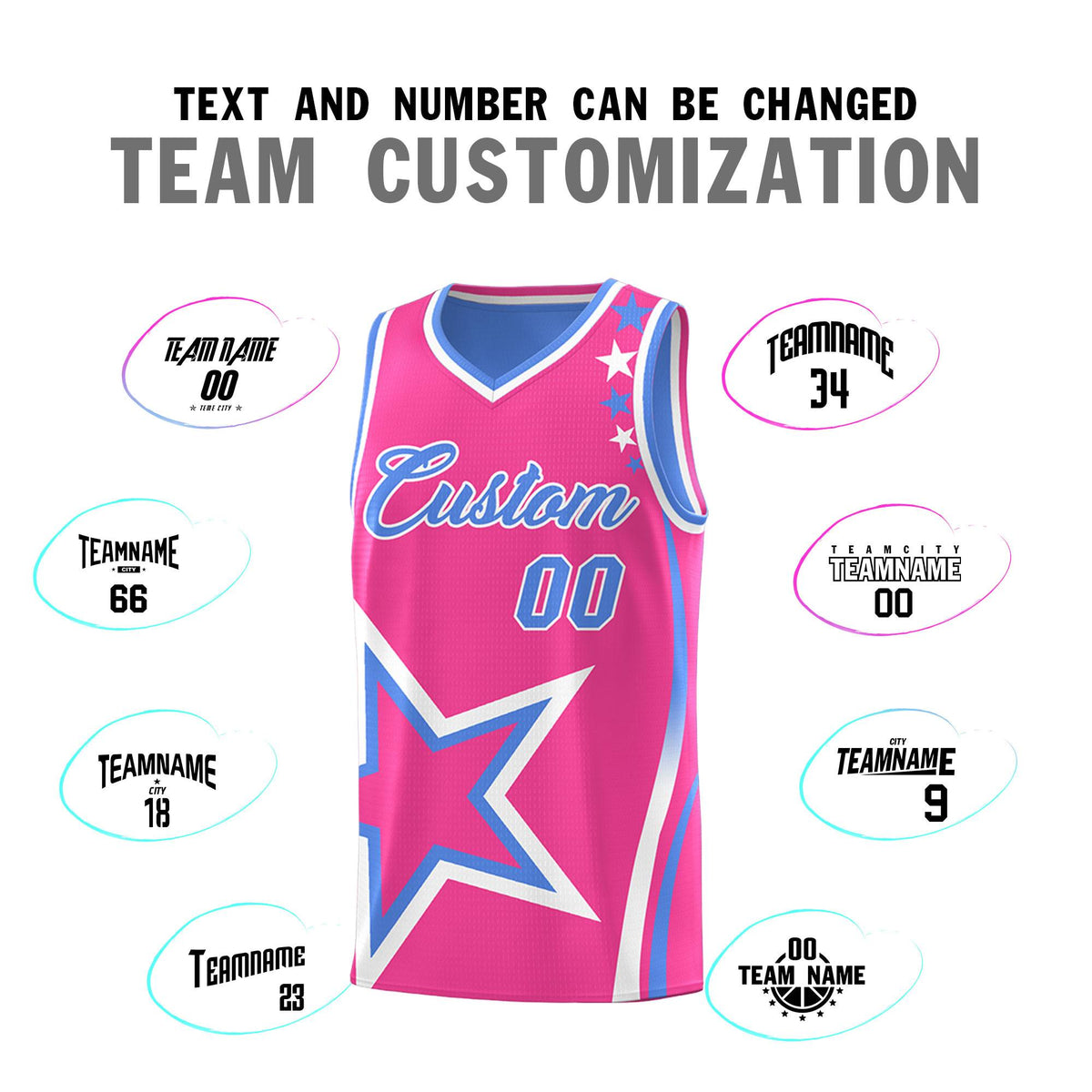 Custom Light Blue Pink Reversible Color Block Start Pattern Sports Uniform Basketball Jersey Kits
