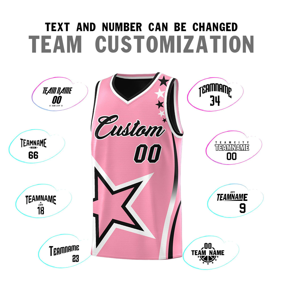 Custom Black Light Pink Reversible Color Block Start Pattern Sports Uniform Basketball Jersey Kits