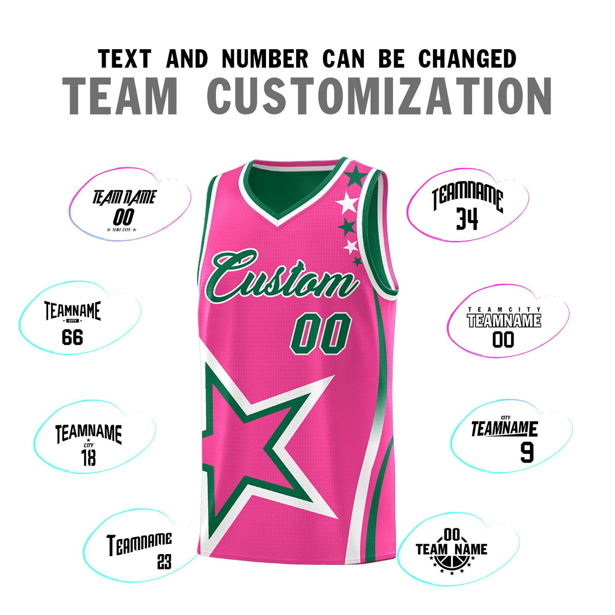 Custom Kelly Green Pink Reversible Color Block Start Pattern Sports Uniform Basketball Jersey Kits