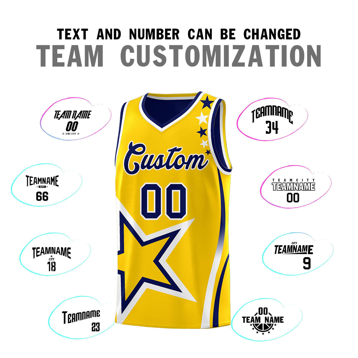 Custom Navy Gold Reversible Color Block Start Pattern Sports Uniform Basketball Jersey Kits