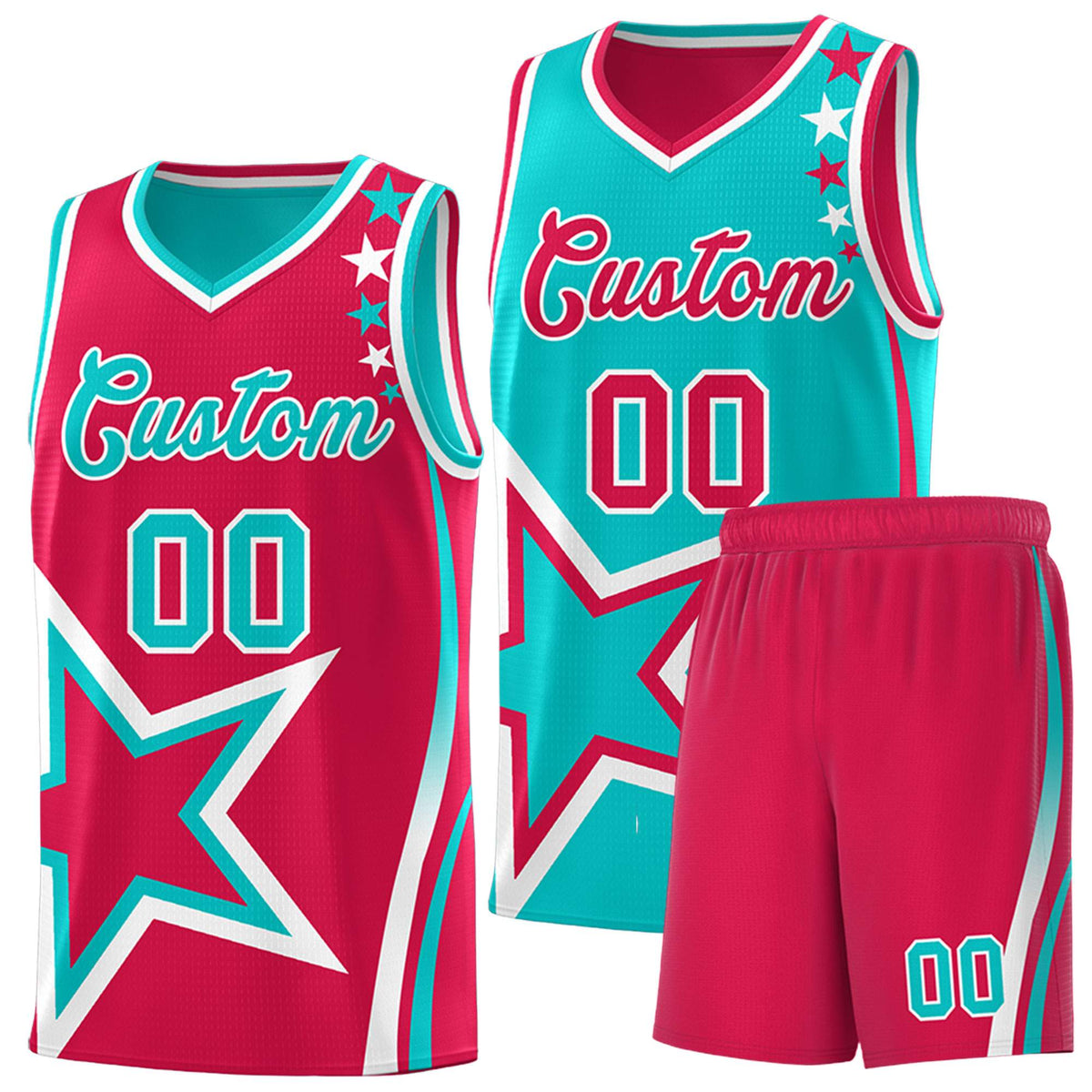 Custom Red Bright Green Reversible Color Block Start Pattern Sports Uniform Basketball Jersey Kits