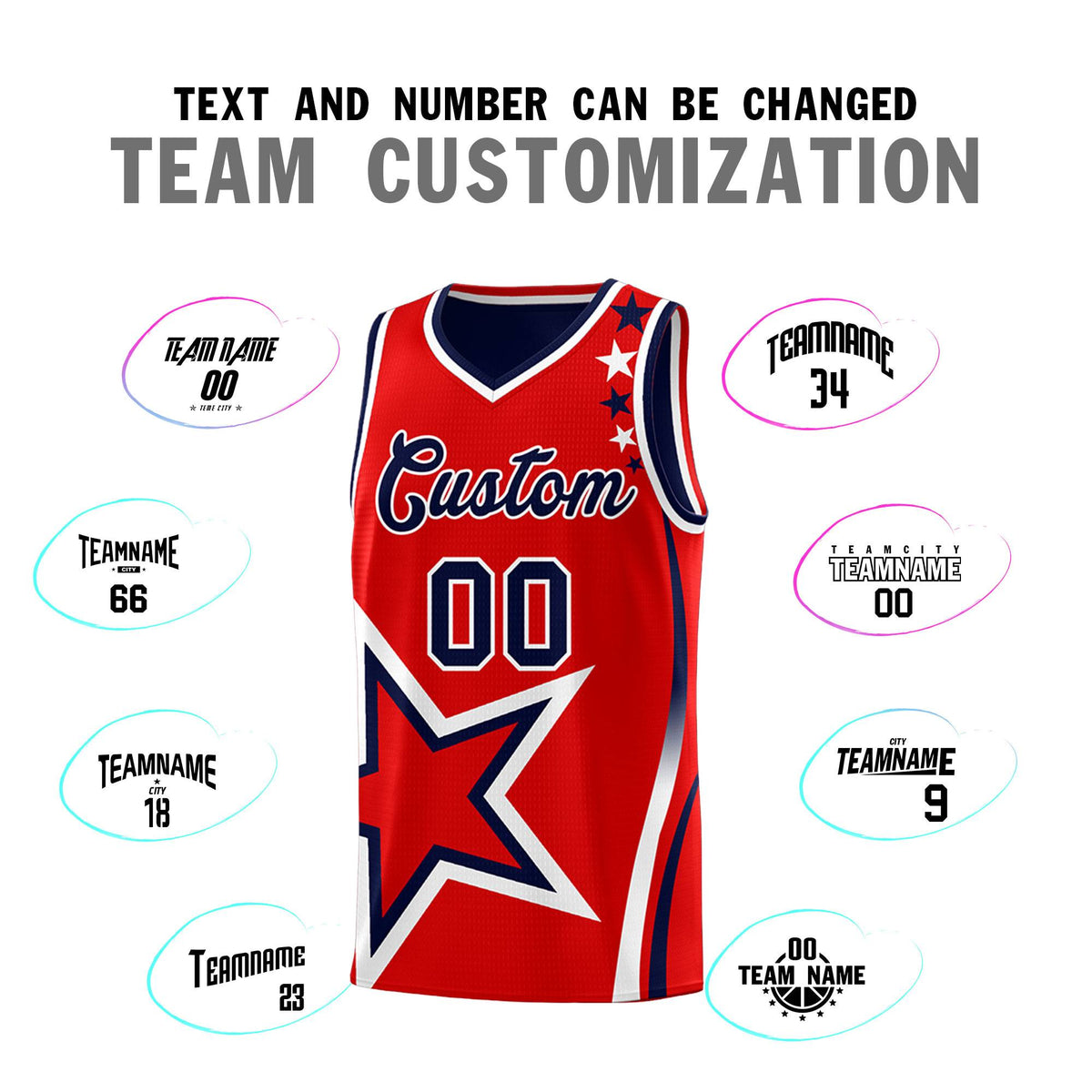 Custom Navy Red Reversible Color Block Start Pattern Sports Uniform Basketball Jersey Kits