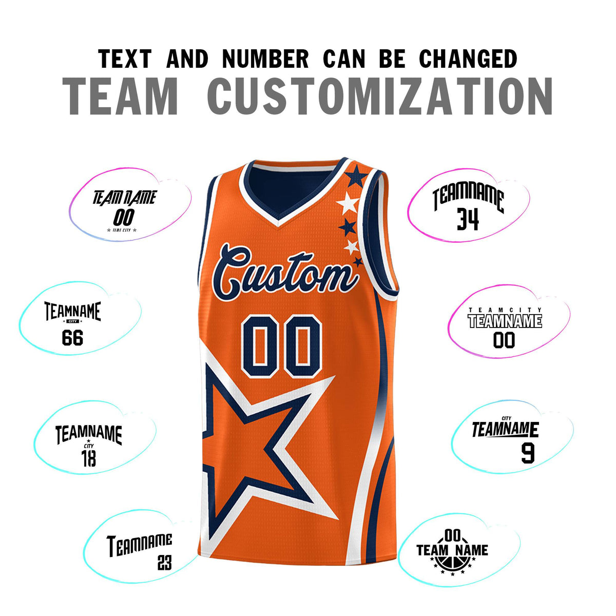 Custom Navy Orange Reversible Color Block Start Pattern Sports Uniform Basketball Jersey Kits
