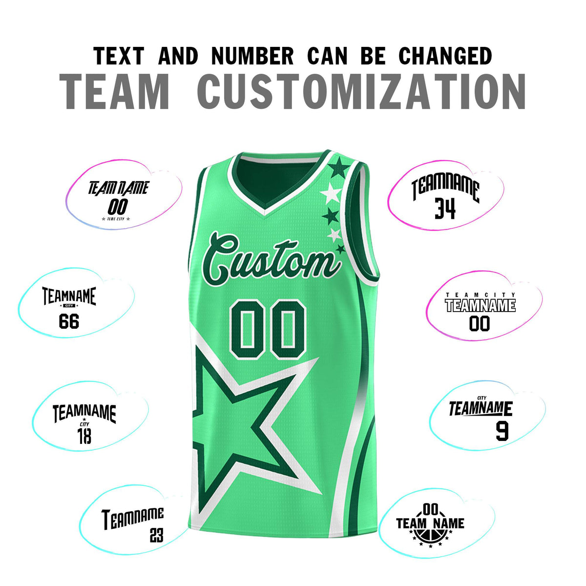 Custom Green Light Green Reversible Color Block Start Pattern Sports Uniform Basketball Jersey Kits