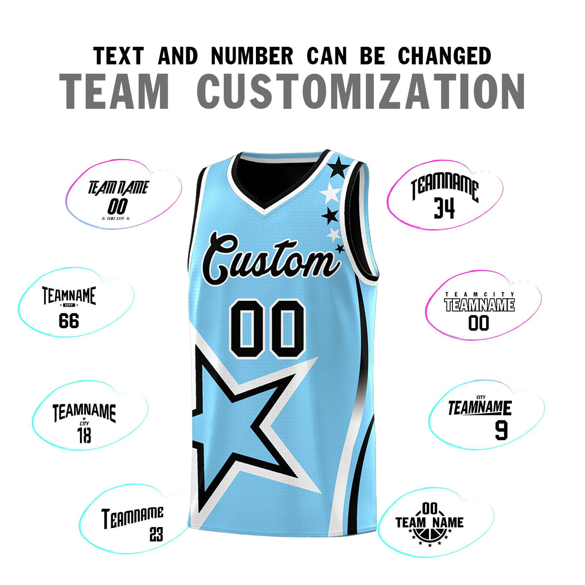 Custom Black Powder Blue Reversible Color Block Start Pattern Sports Uniform Basketball Jersey Kits