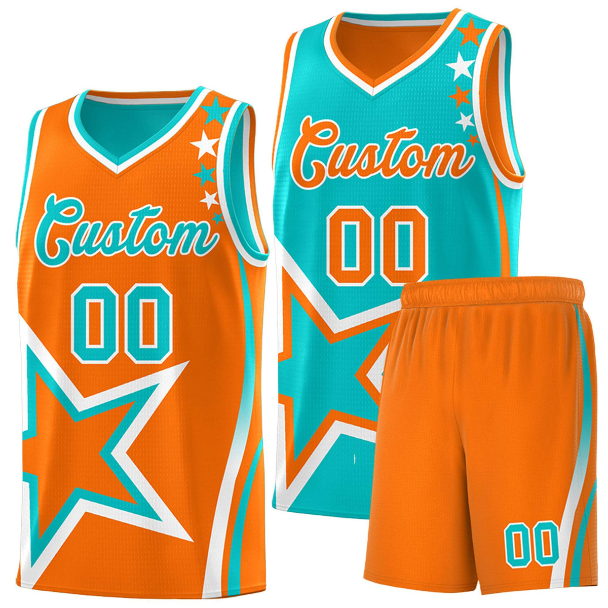 Custom Orange Bright Green Reversible Color Block Start Pattern Sports Uniform Basketball Jersey Kits