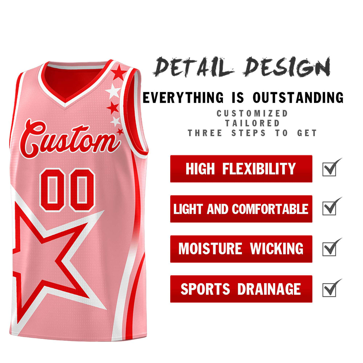 Custom Red Light Red Reversible Color Block Start Pattern Sports Uniform Basketball Jersey Kits