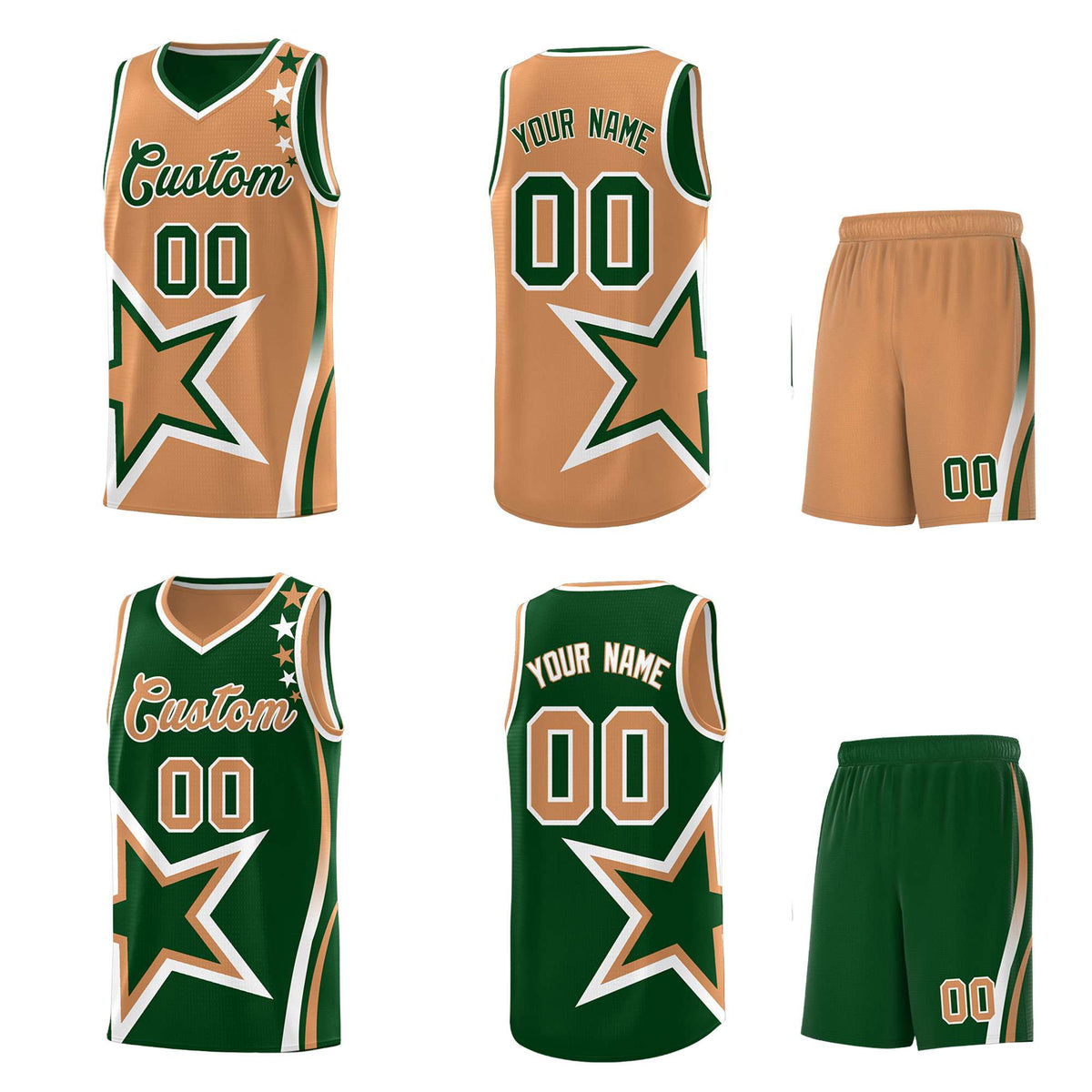 Custom Midnight Green Desert Yellow Reversible Color Block Start Pattern Sports Uniform Basketball Jersey Kits