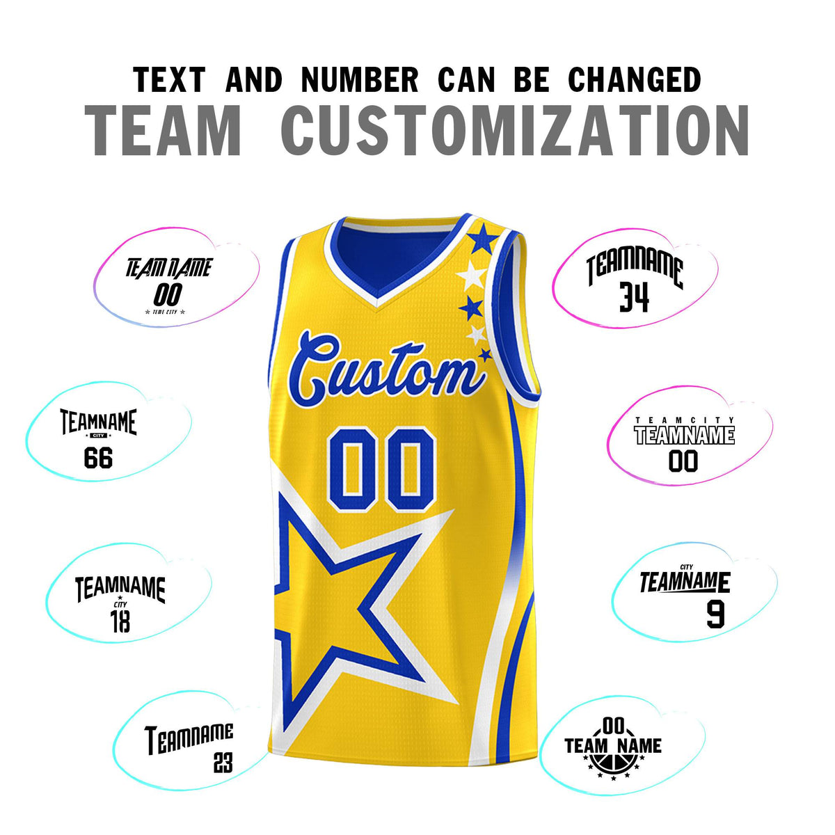 Custom Royal Gold Reversible Color Block Start Pattern Sports Uniform Basketball Jersey Kits