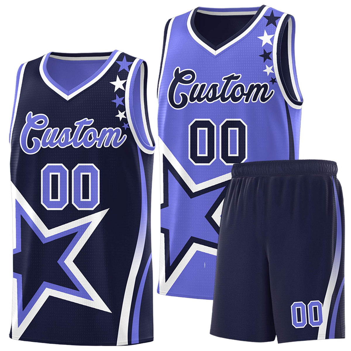 Custom Royal Purple Reversible Color Block Start Pattern Sports Uniform Basketball Jersey Kits