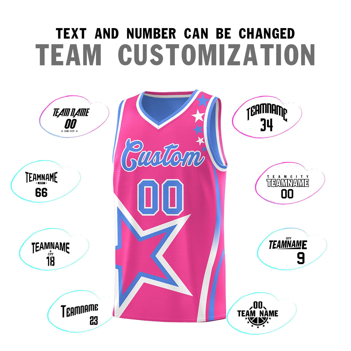 Custom Light Blue Pink Reversible Color Block Start Pattern Sports Uniform Basketball Jersey Kits