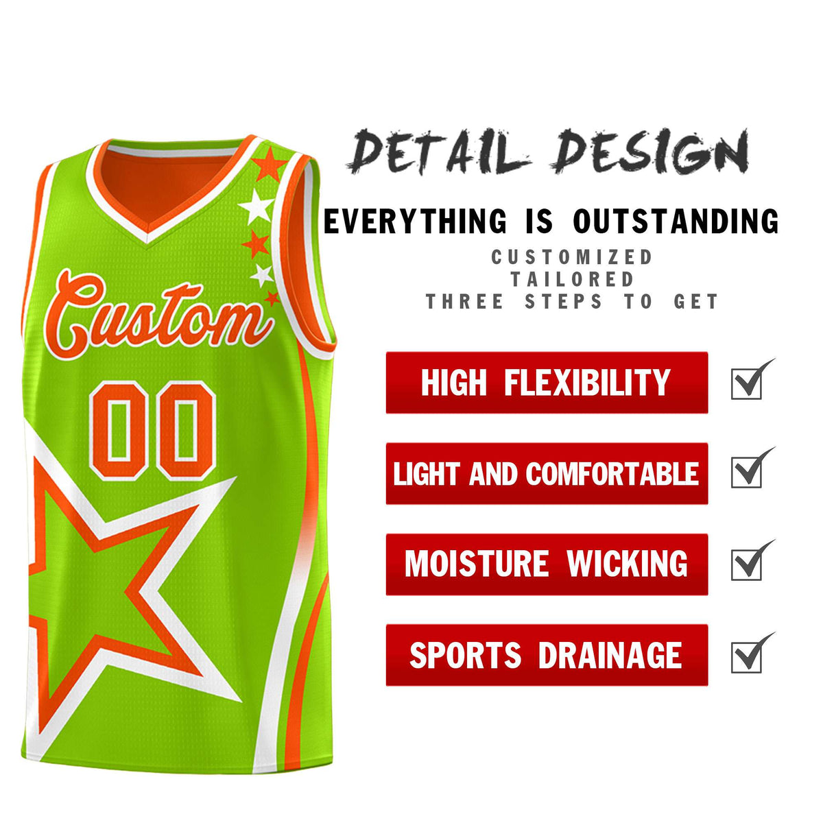Custom Orange Neon Green Reversible Color Block Start Pattern Sports Uniform Basketball Jersey Kits