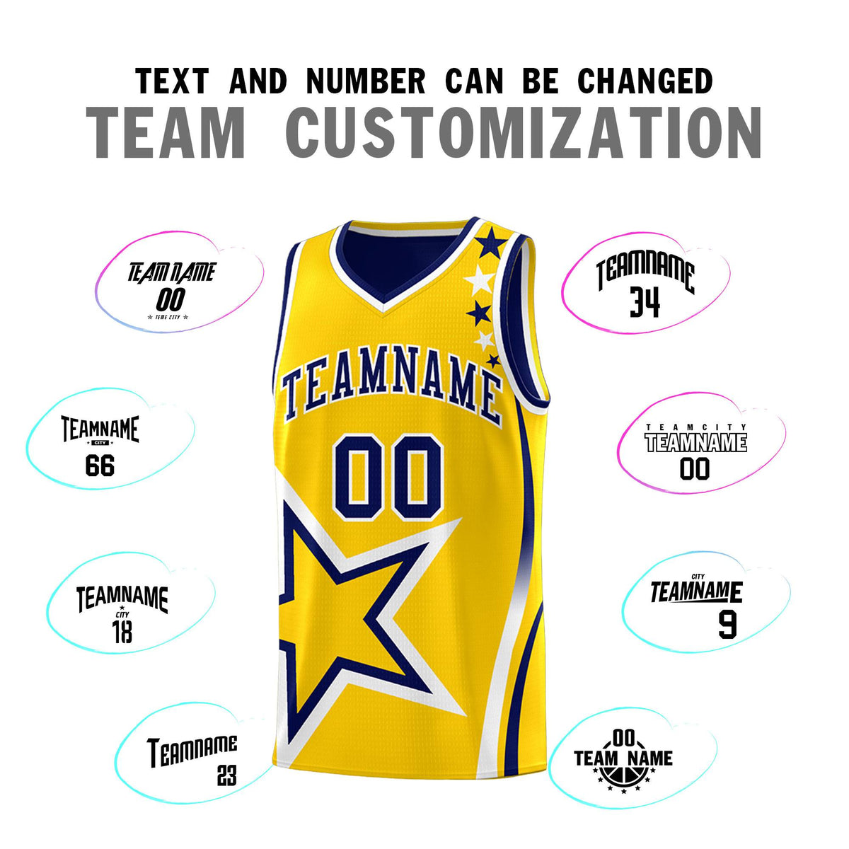 Custom Navy Gold Reversible Color Block Start Pattern Sports Uniform Basketball Jersey Kits