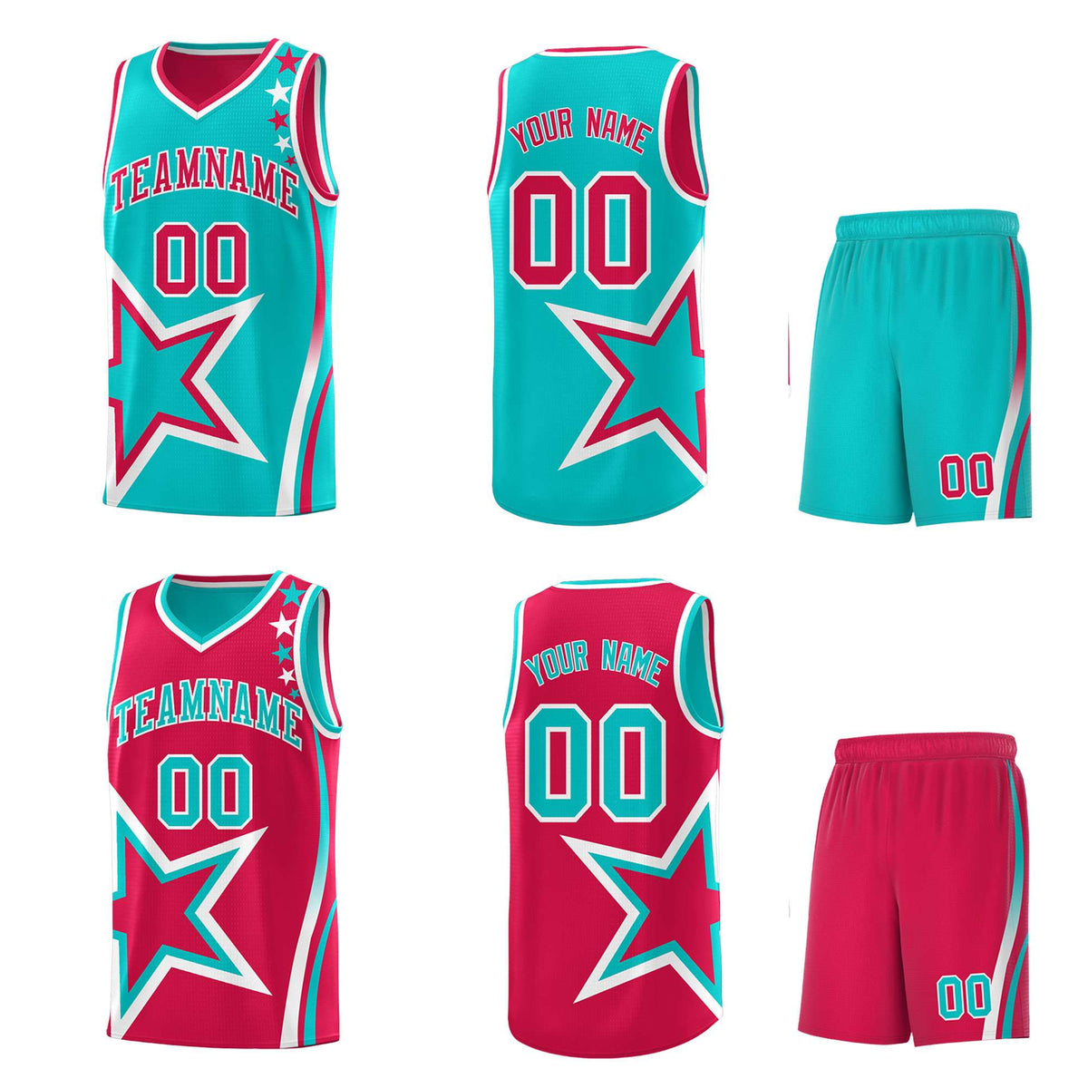 Custom Red Bright Green Reversible Color Block Start Pattern Sports Uniform Basketball Jersey Kits