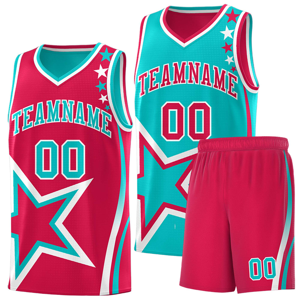 Custom Red Bright Green Reversible Color Block Start Pattern Sports Uniform Basketball Jersey Kits