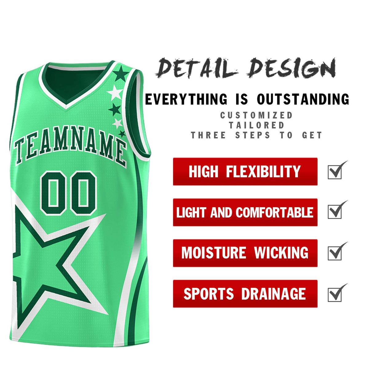 Custom Green Light Green Reversible Color Block Start Pattern Sports Uniform Basketball Jersey Kits