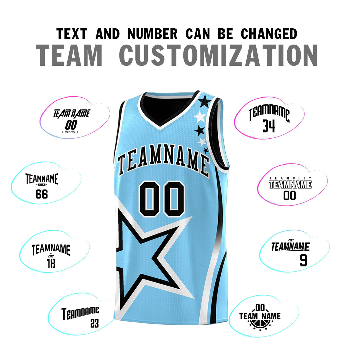 Custom Black Powder Blue Reversible Color Block Start Pattern Sports Uniform Basketball Jersey Kits