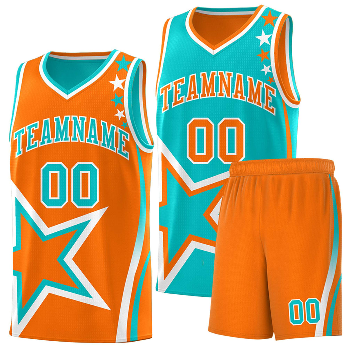 Custom Orange Bright Green Reversible Color Block Start Pattern Sports Uniform Basketball Jersey Kits
