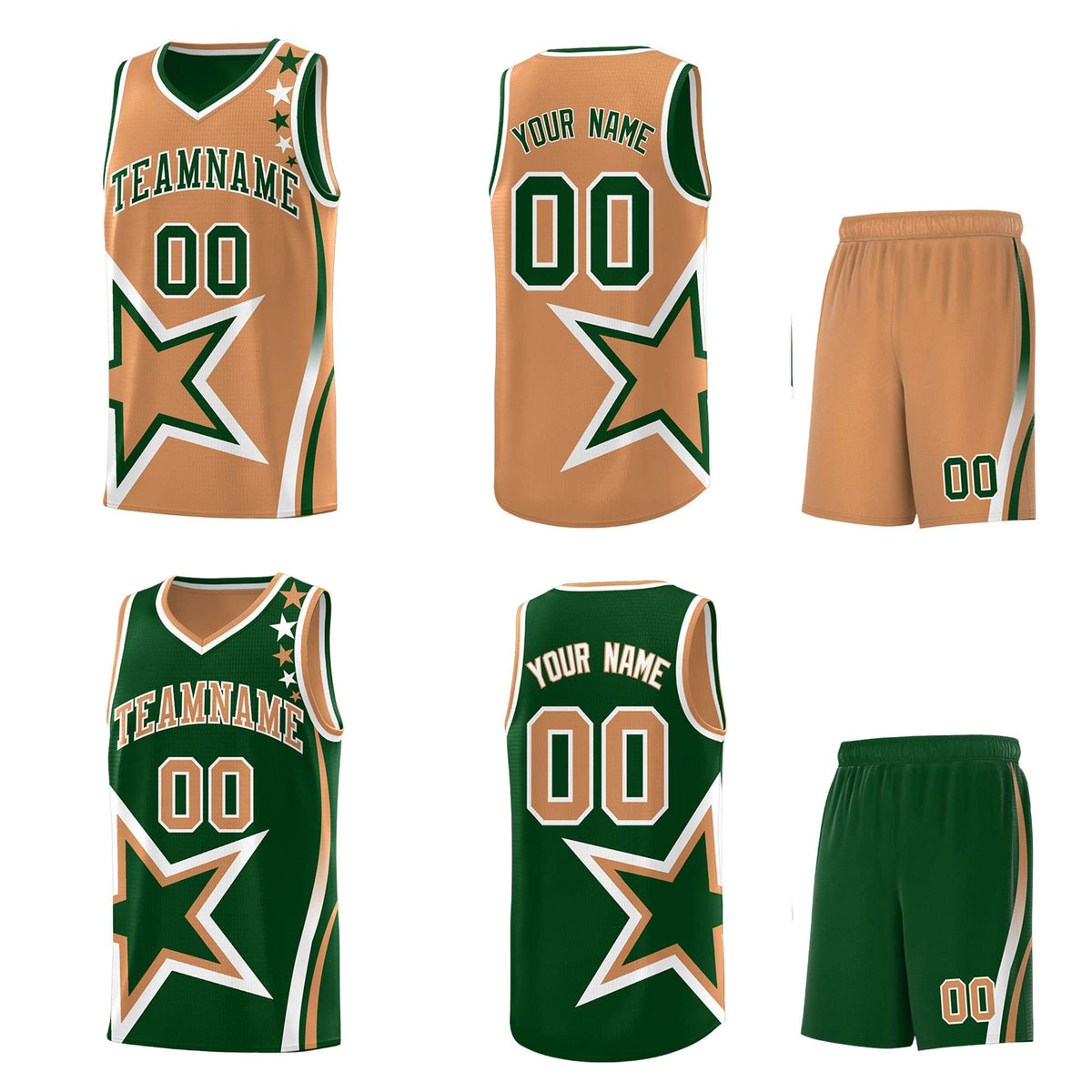 Custom Midnight Green Desert Yellow Reversible Color Block Start Pattern Sports Uniform Basketball Jersey Kits