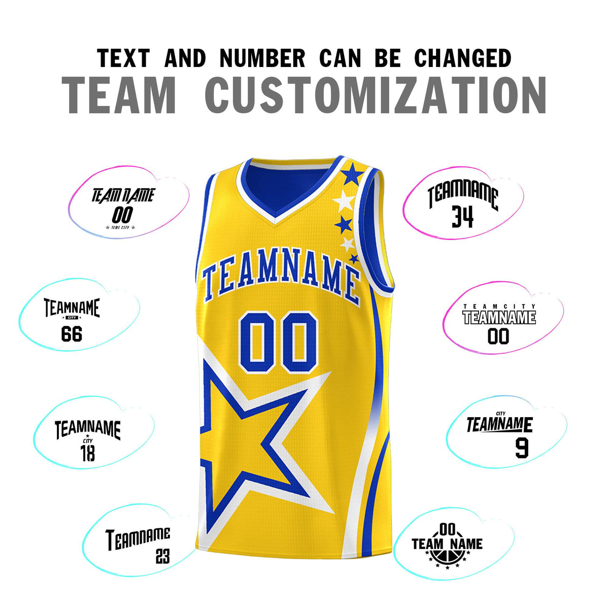 Custom Royal Gold Reversible Color Block Start Pattern Sports Uniform Basketball Jersey Kits