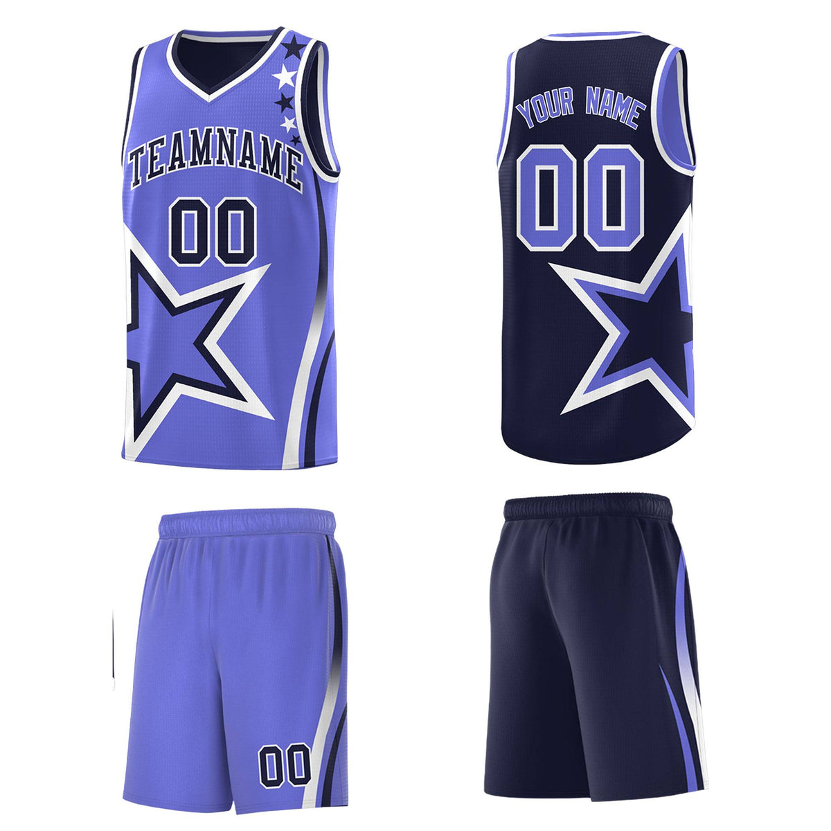 Custom Royal Purple Reversible Color Block Start Pattern Sports Uniform Basketball Jersey Kits
