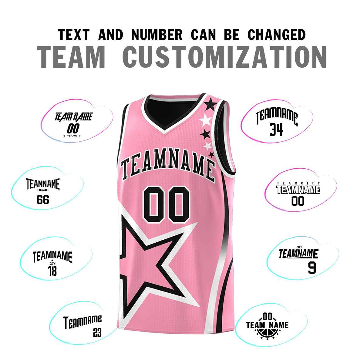 Custom Black Light Pink Reversible Color Block Start Pattern Sports Uniform Basketball Jersey Kits