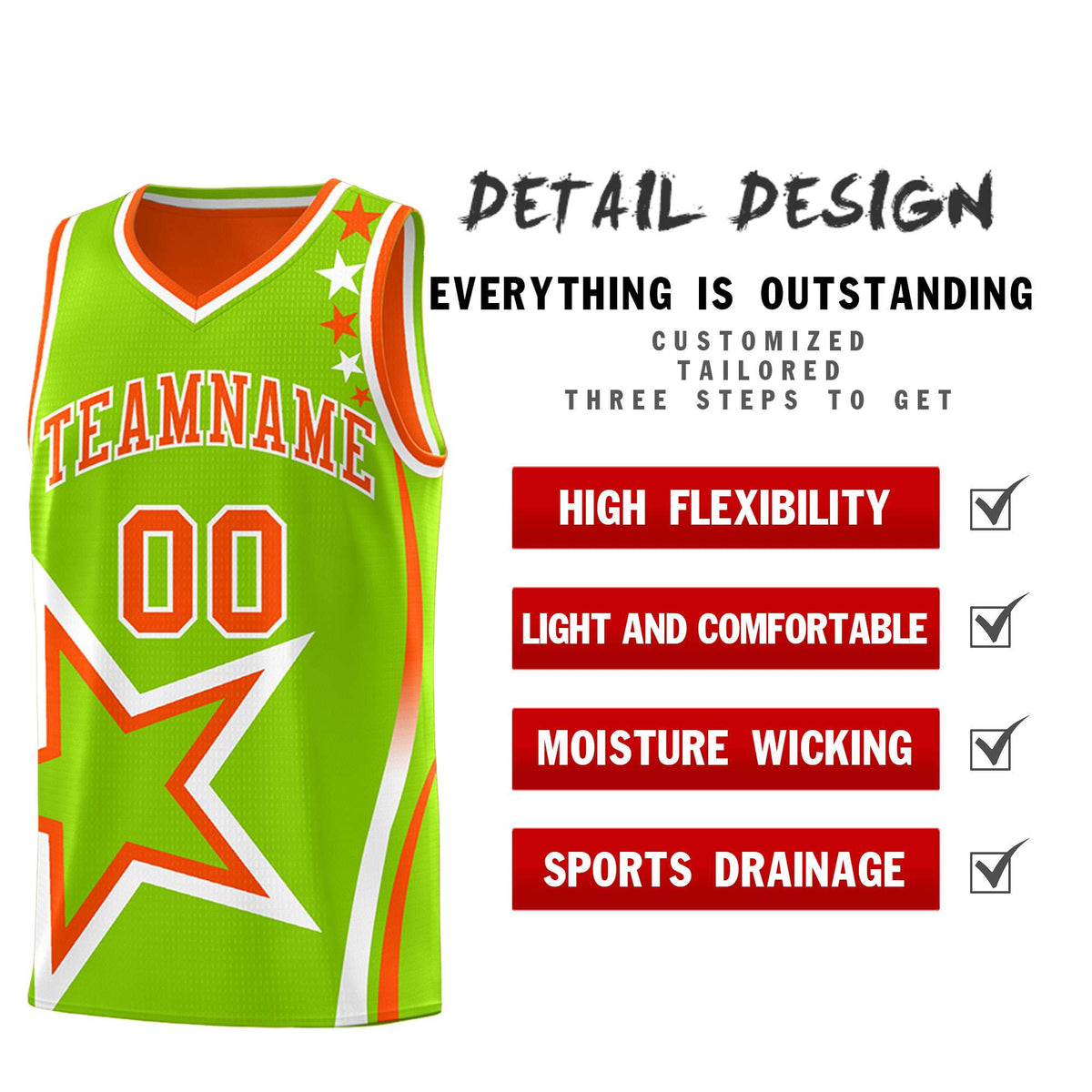 Custom Orange Neon Green Reversible Color Block Start Pattern Sports Uniform Basketball Jersey Kits