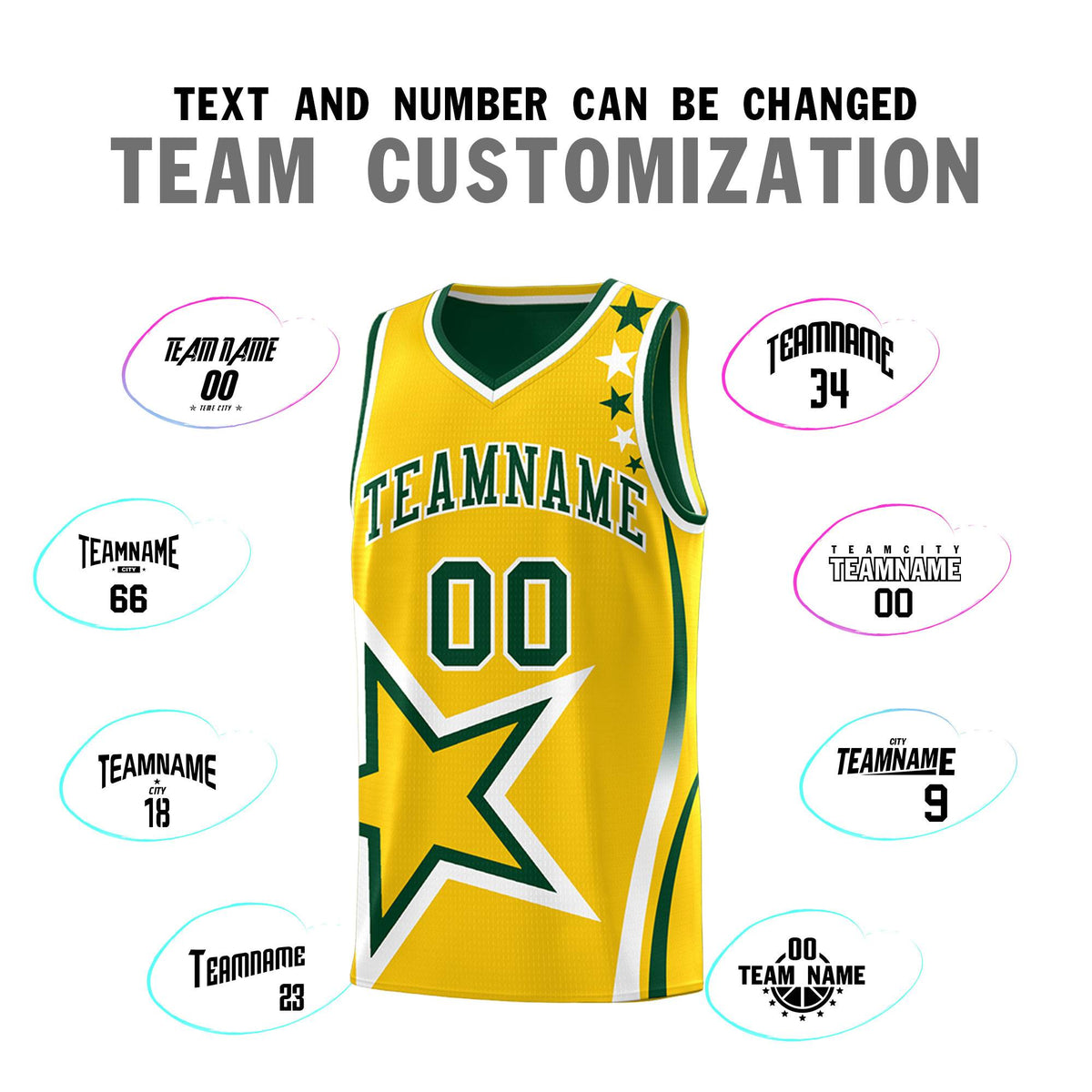 Custom Green Gold Reversible Color Block Start Pattern Sports Uniform Basketball Jersey Kits