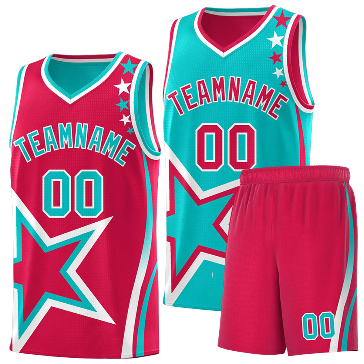 Custom Red Bright Green Reversible Color Block Start Pattern Sports Uniform Basketball Jersey Kits