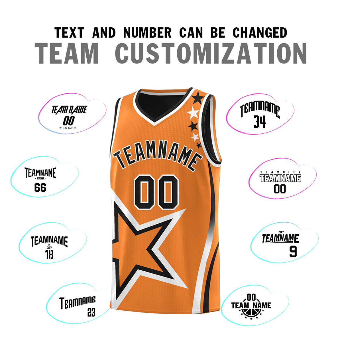 Custom Black Orange Reversible Color Block Start Pattern Sports Uniform Basketball Jersey Kits