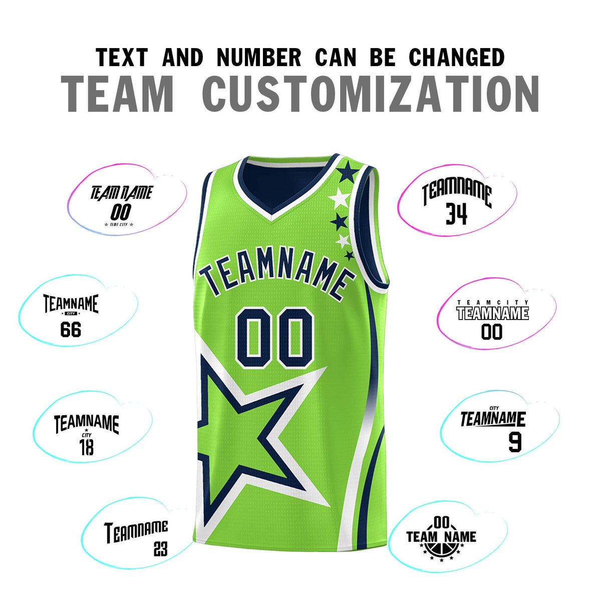 Custom Navy Neon Green Reversible Color Block Start Pattern Sports Uniform Basketball Jersey Kits