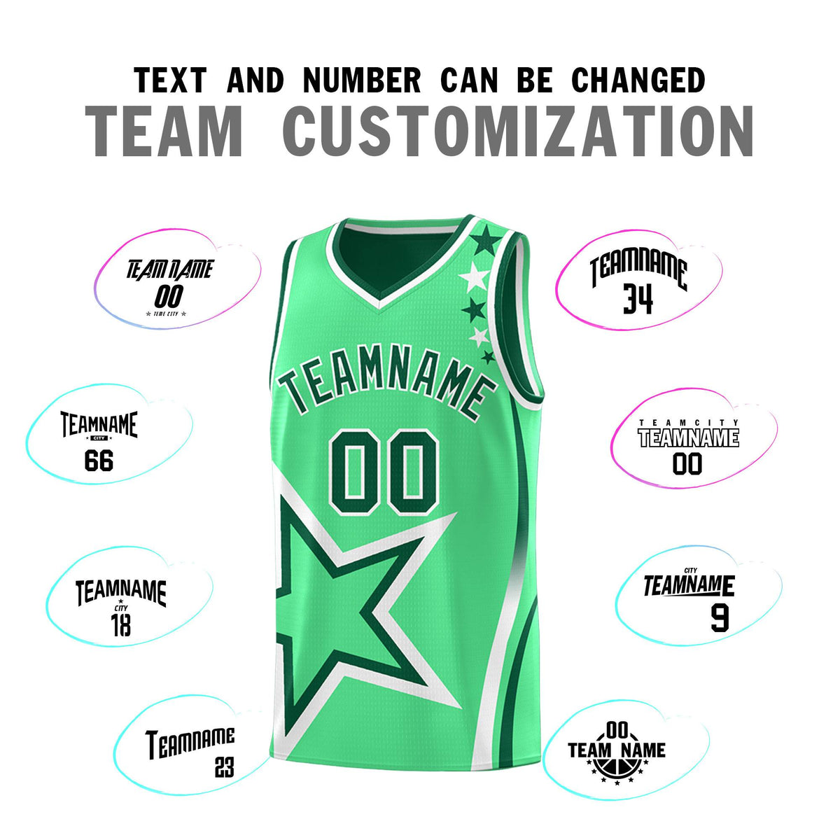 Custom Green Light Green Reversible Color Block Start Pattern Sports Uniform Basketball Jersey Kits