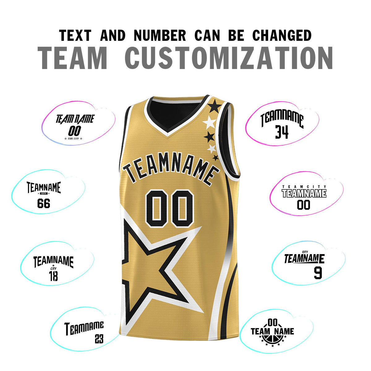 Custom Black Old Gold Reversible Color Block Start Pattern Sports Uniform Basketball Jersey Kits