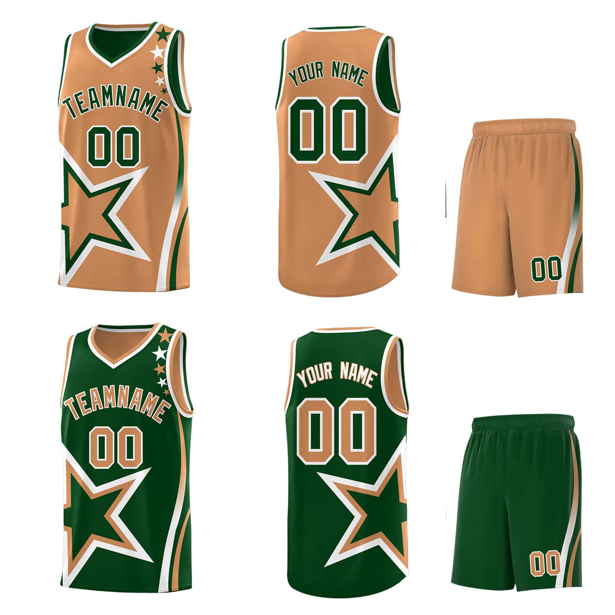 Custom Midnight Green Desert Yellow Reversible Color Block Start Pattern Sports Uniform Basketball Jersey Kits