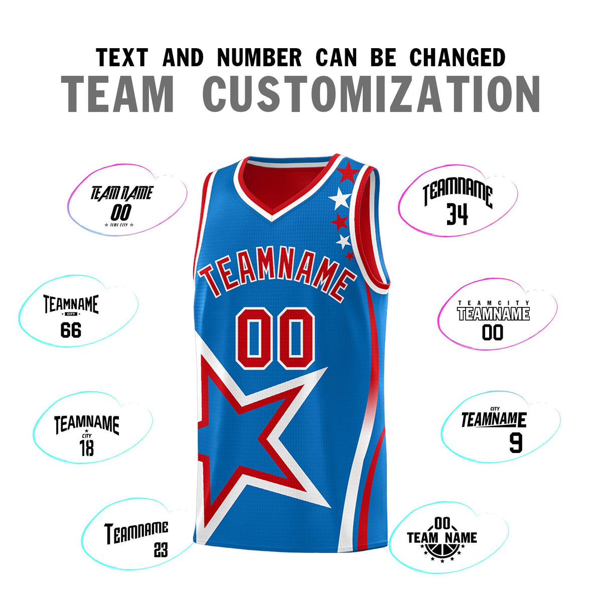 Custom Red Royal Reversible Color Block Start Pattern Sports Uniform Basketball Jersey Kits